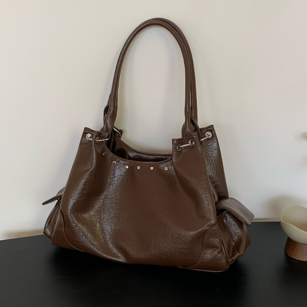 Women Hand Bags For Office - กระเป๋าถือผู้หญิงสไตล์ลำลอง ประดับหมุด ดีไซน์หรูหรา ความจุเยอะ หนัง PU